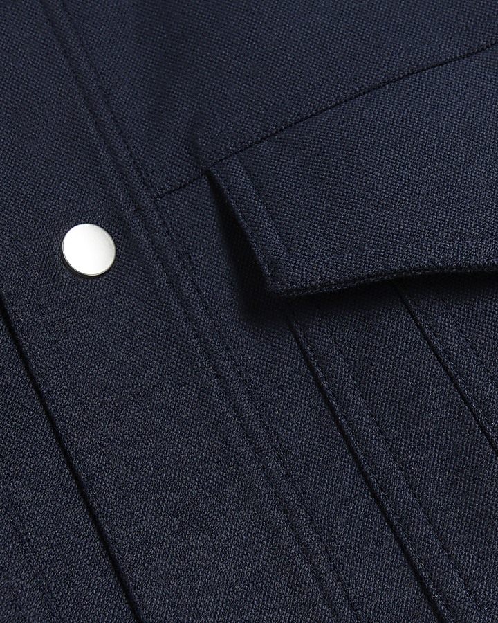 Navy regular fit linen blend western jacket | River Island