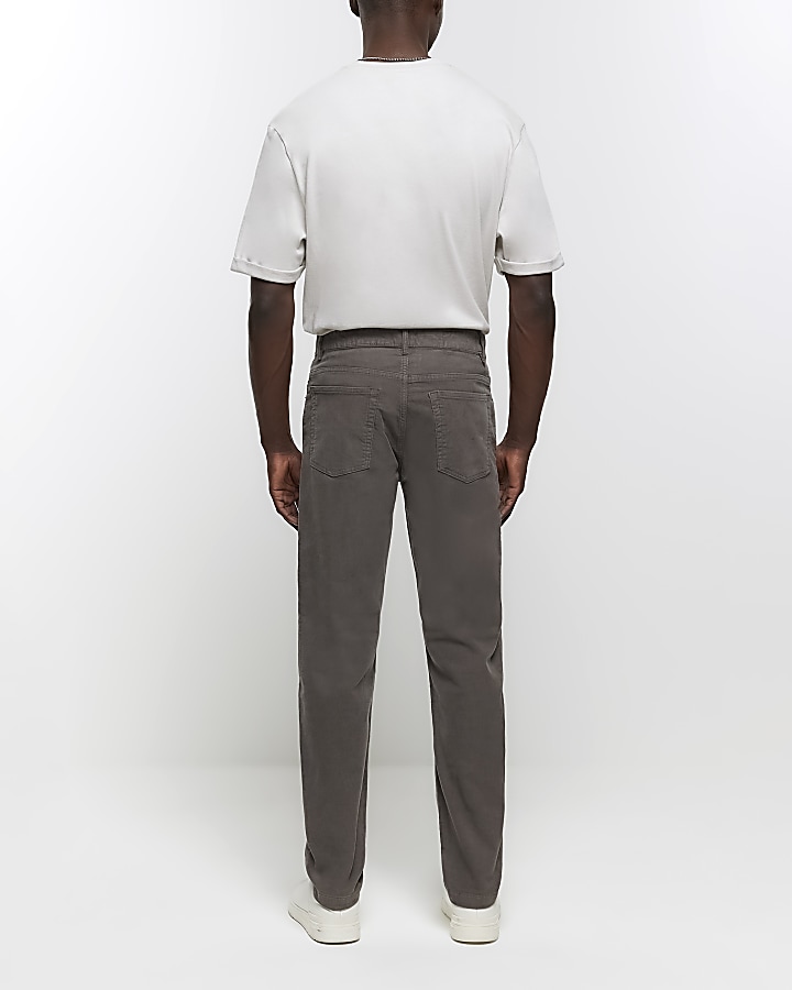 Grey slim fit corduroy trousers | River Island