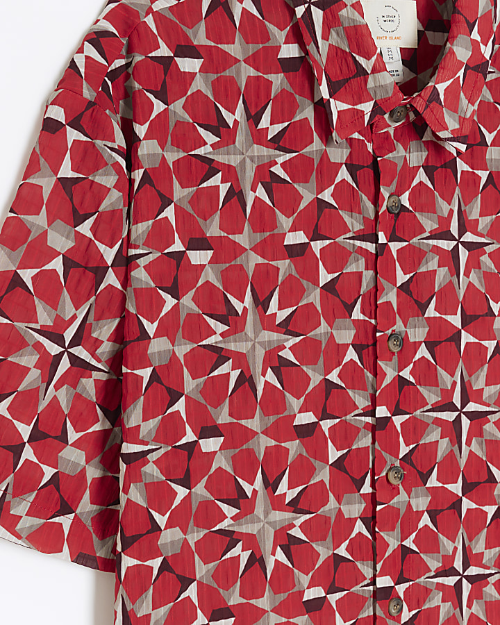 Red regular fit geo print textured shirt