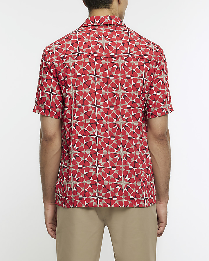 Red regular fit geo print textured shirt