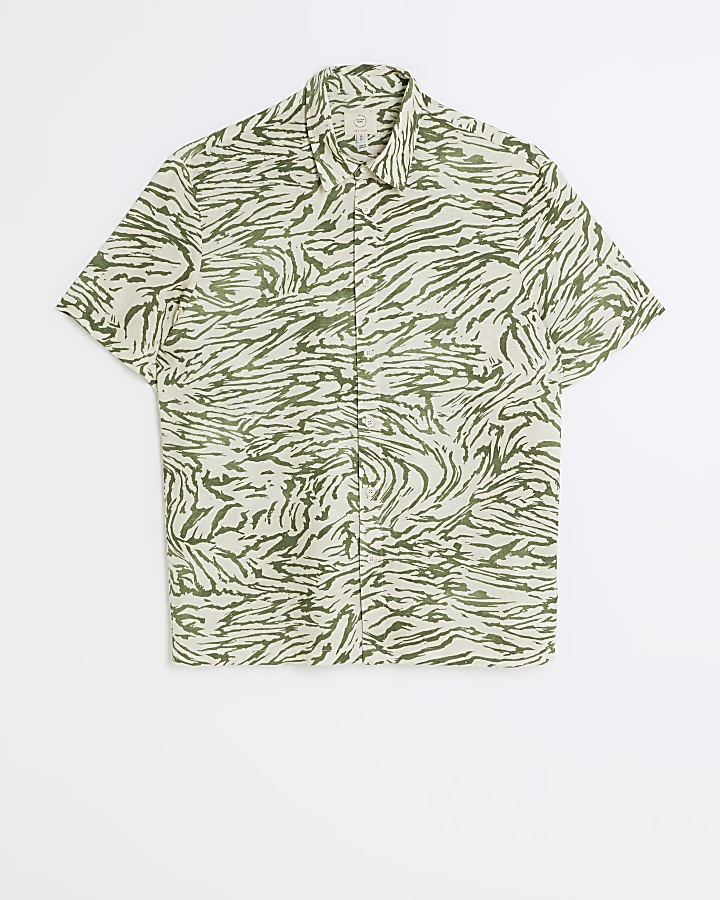 Green regular fit animal print shirt