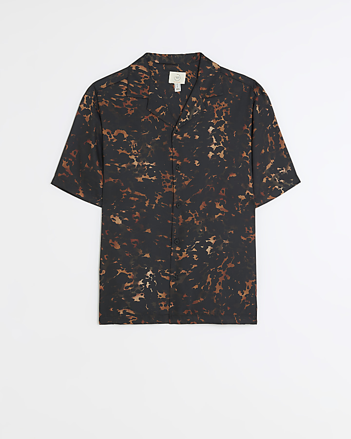 Brown leopard print revere shirt