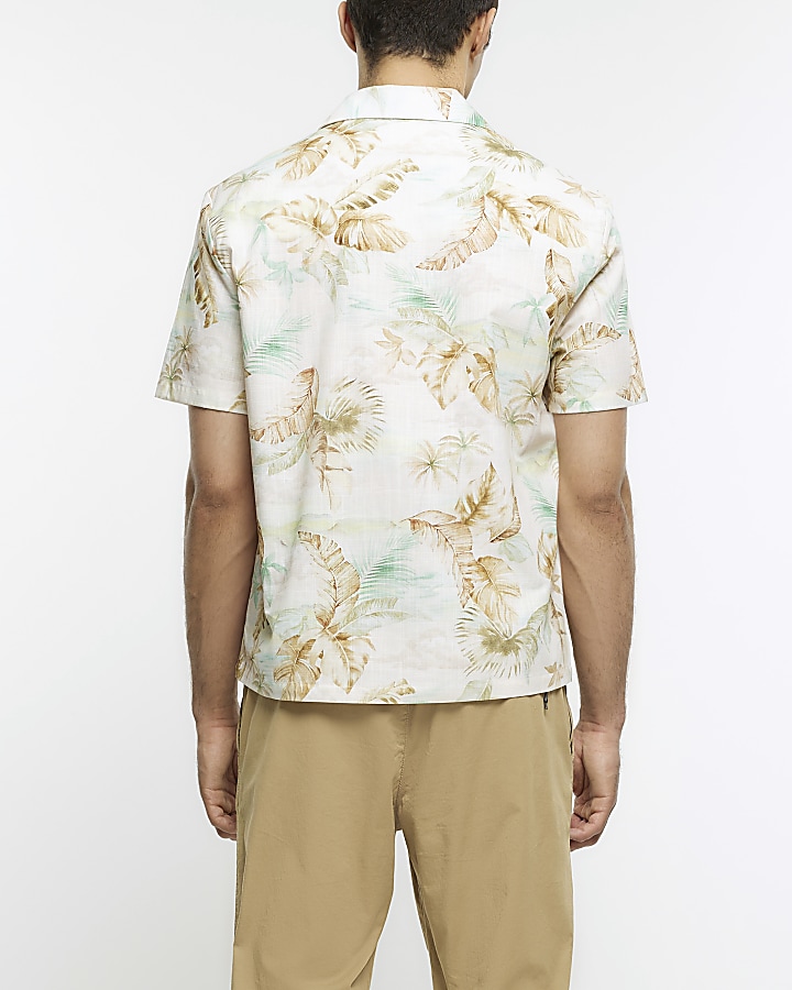 Ecru regular fit floral printed revere shirt