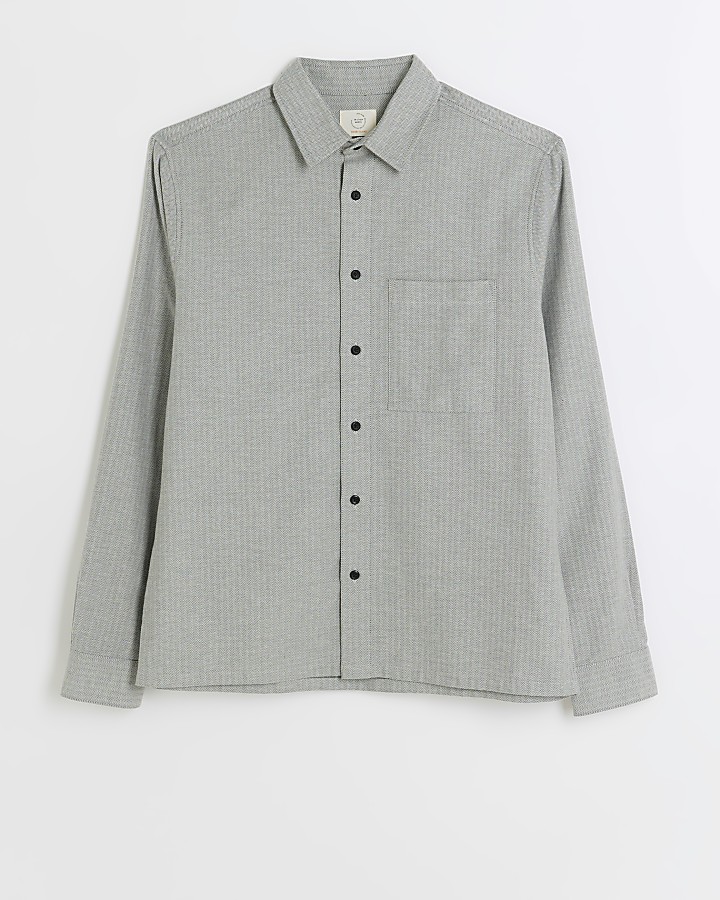 Grey regular fit herringbone shirt
