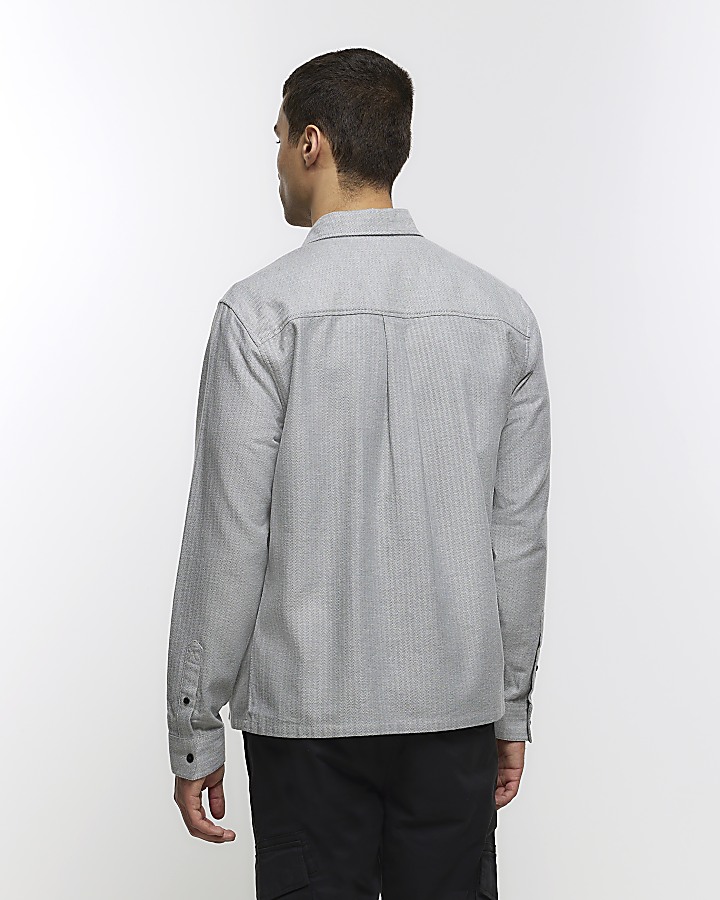 Grey regular fit herringbone shirt