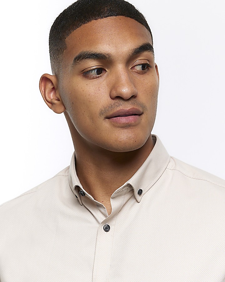 Stone muscle fit textured smart shirt | River Island