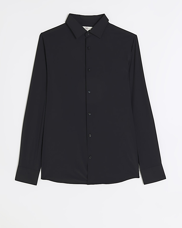Black Slim Fit Long Sleeve Smart Shirt | River Island