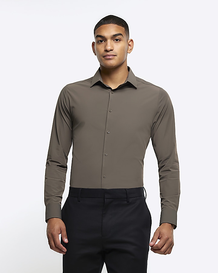 khaki muscle fit shirt