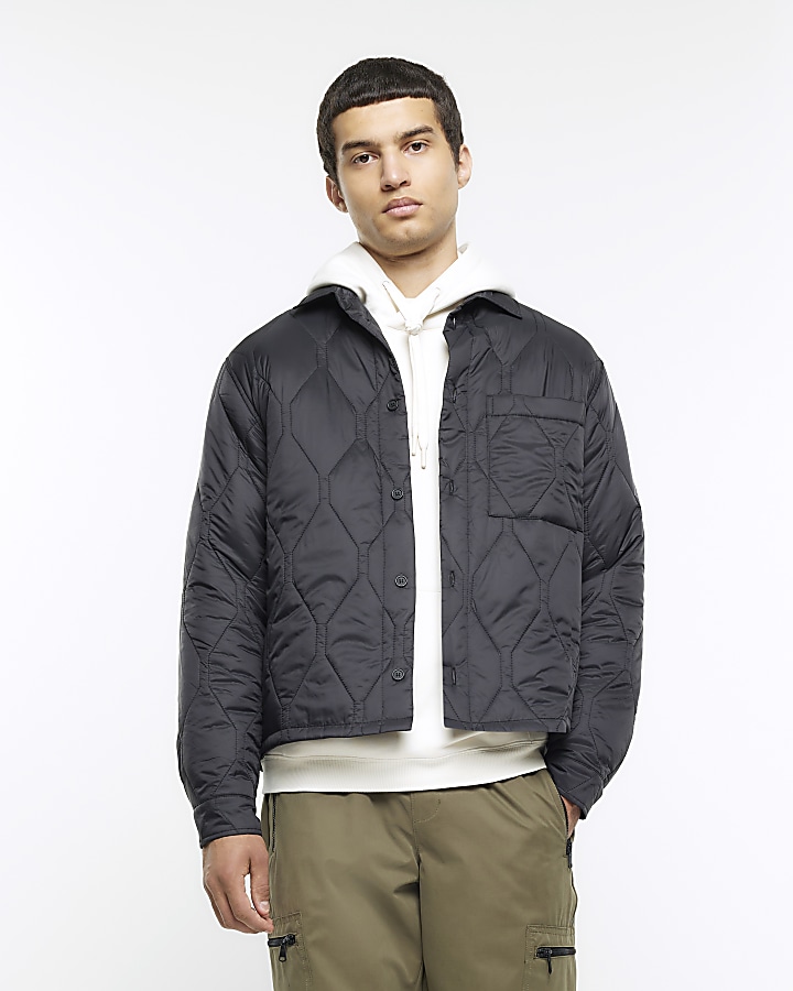 Black regular fit quilted jacket