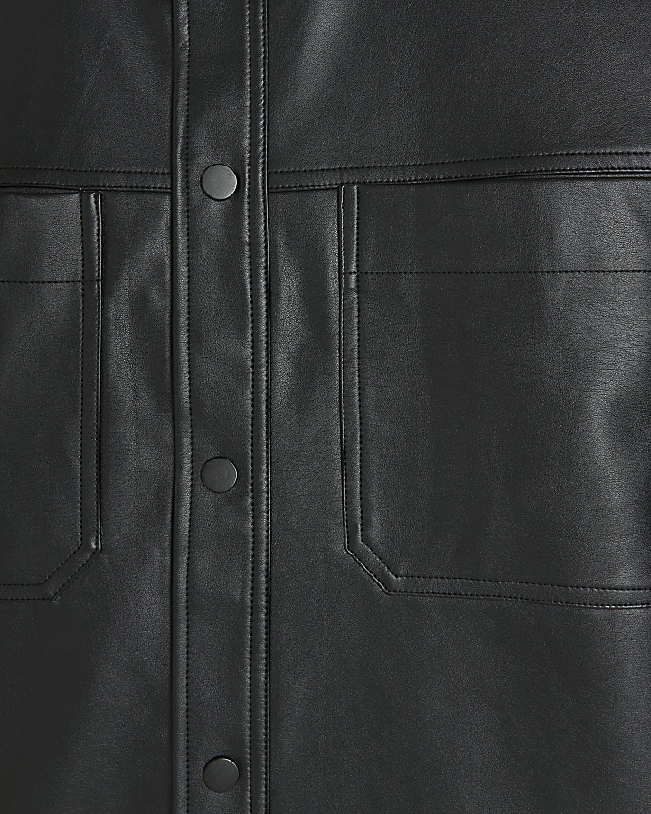 Black regular fit faux leather shirt | River Island