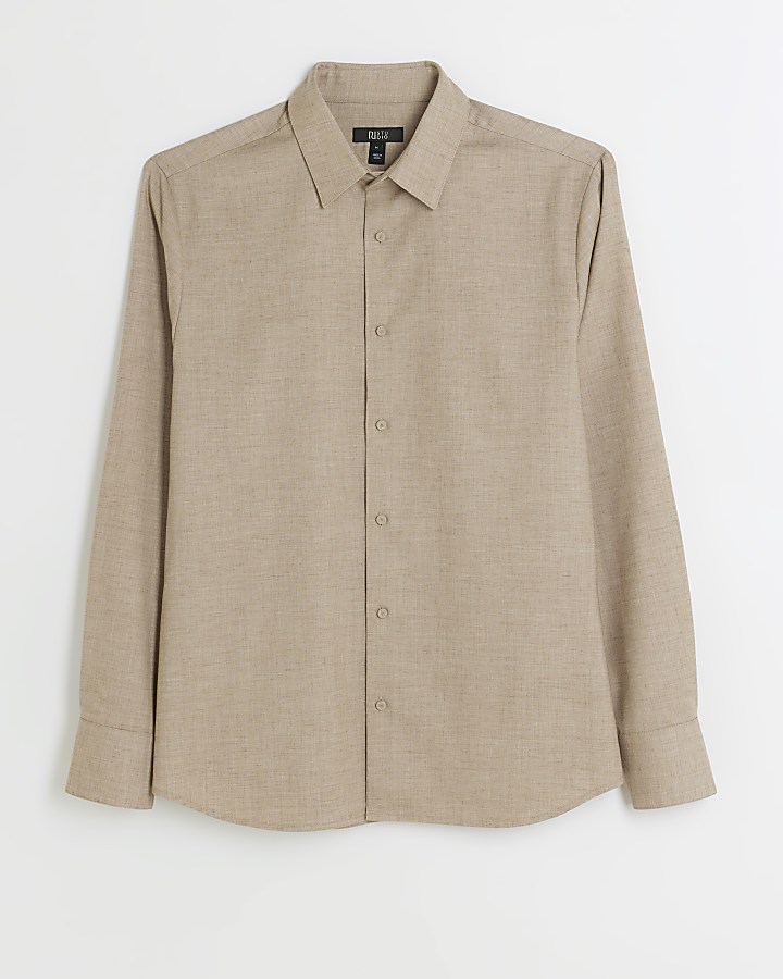 Stone slim fit wool blend shirt
