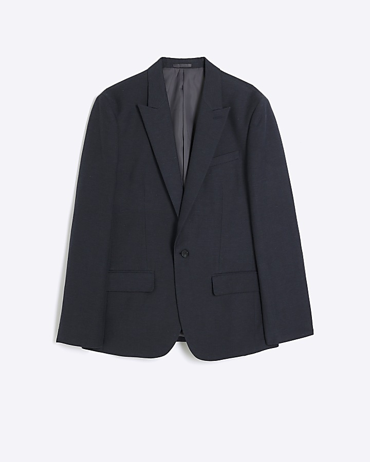 Grey slim fit linen blend suit jacket