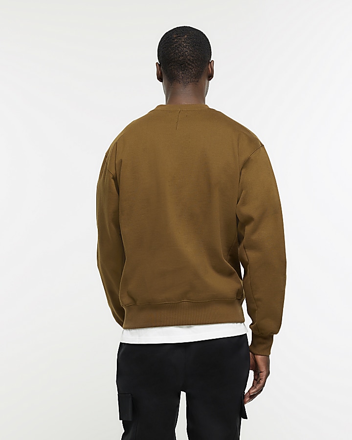 Brown regular fit wool blend sweatshirt