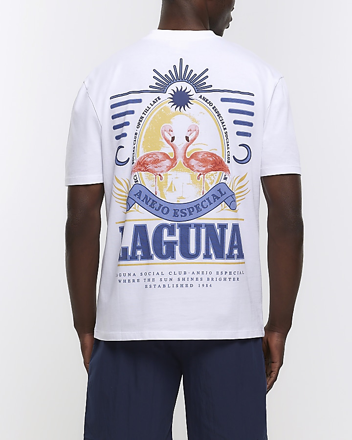 White regular fit Laguna graphic t-shirt | River Island