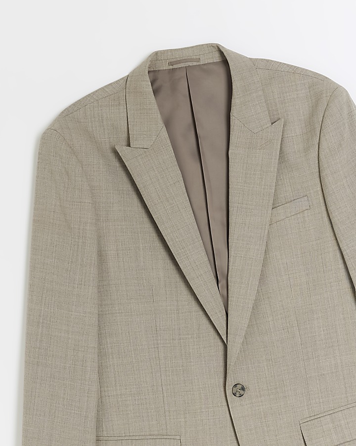 Beige slim fit wool blend suit jacket