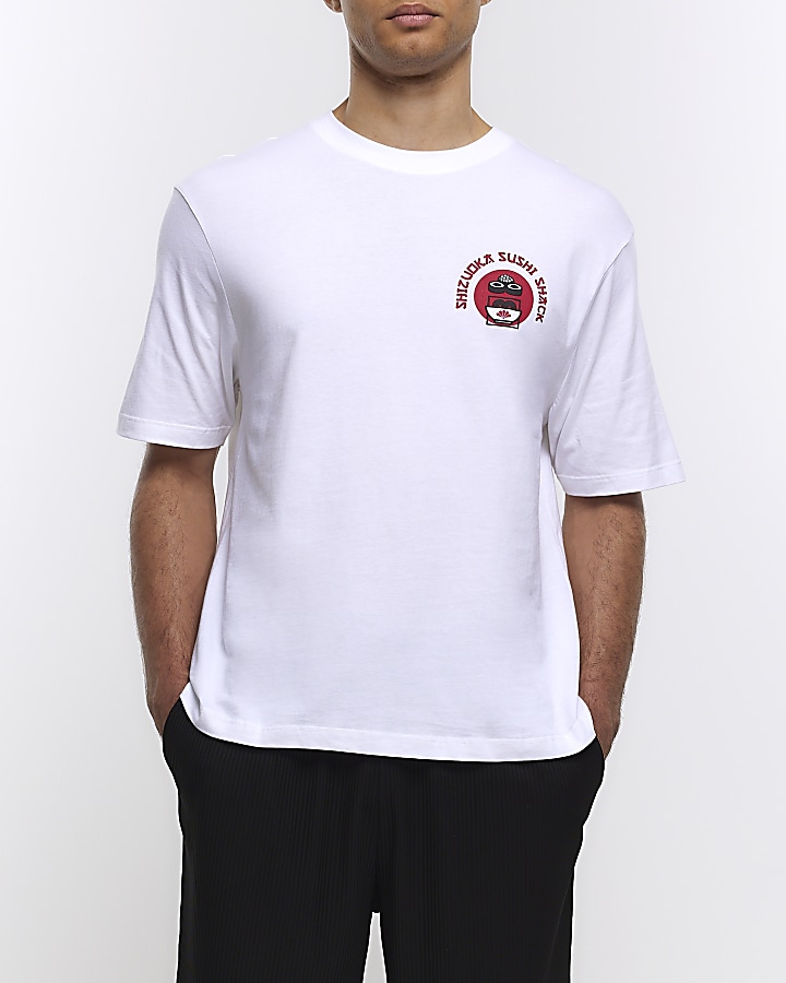 White regular fit sushi graphic t-shirt | River Island