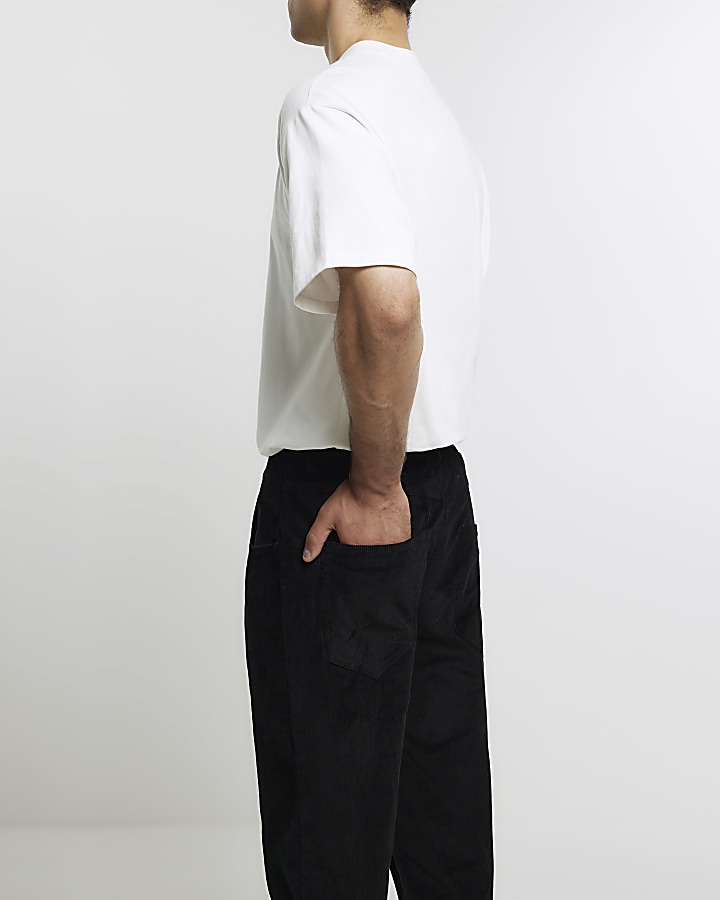 Black regular fit corduroy trousers