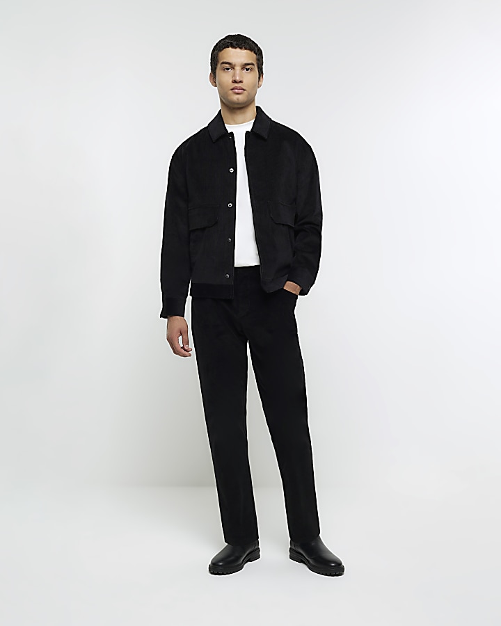 Black regular fit corduroy trousers