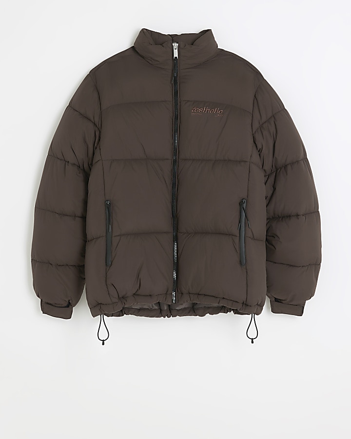 Brown regular fit puffer jacket