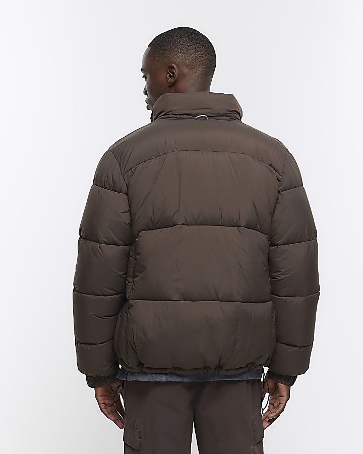 Brown regular fit puffer jacket
