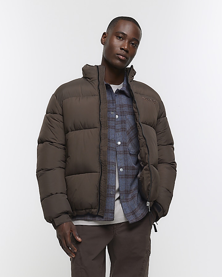 Brown regular fit puffer jacket | River Island