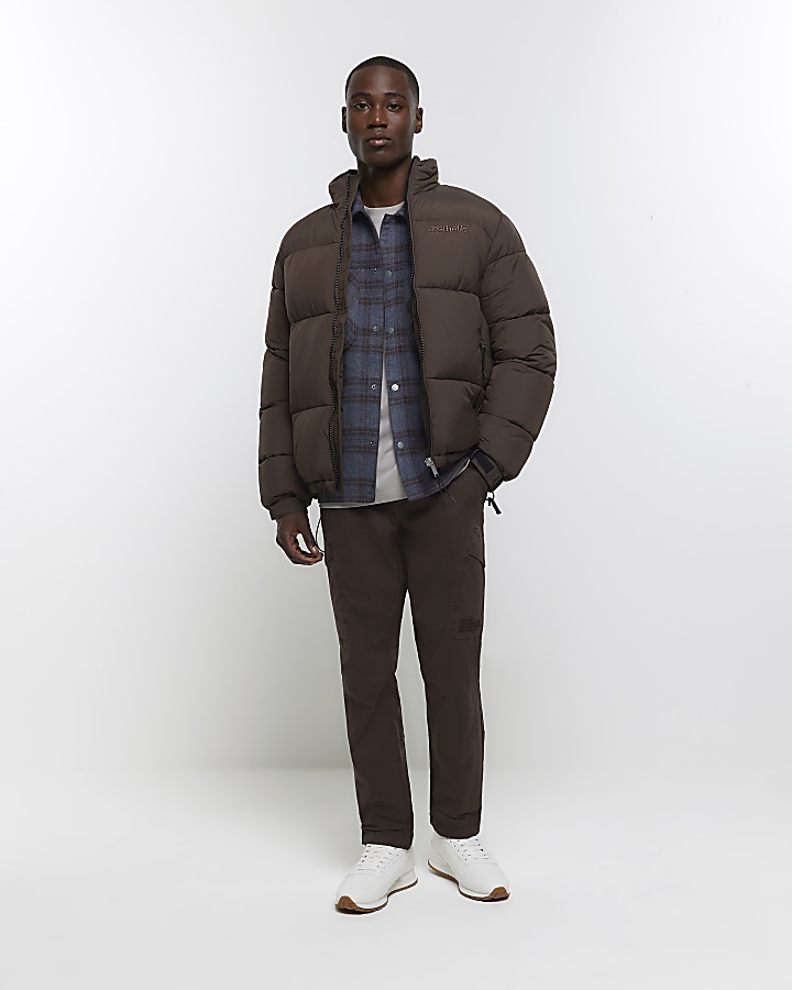 Brown regular fit puffer jacket | River Island