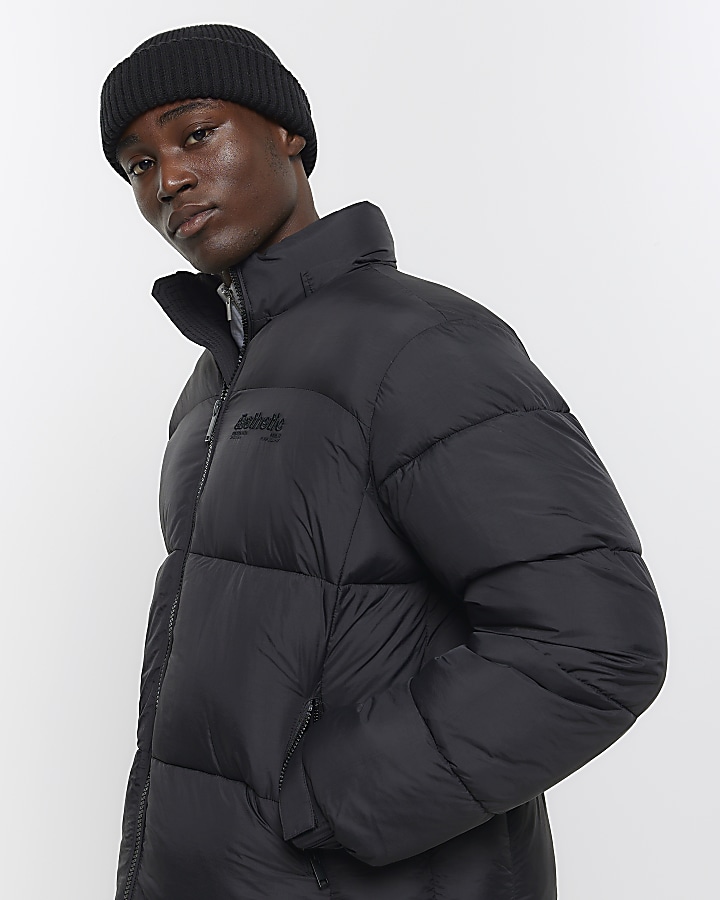 Black regular fit puffer jacket