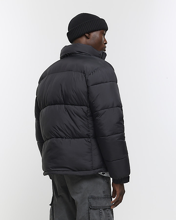 Black regular fit puffer jacket
