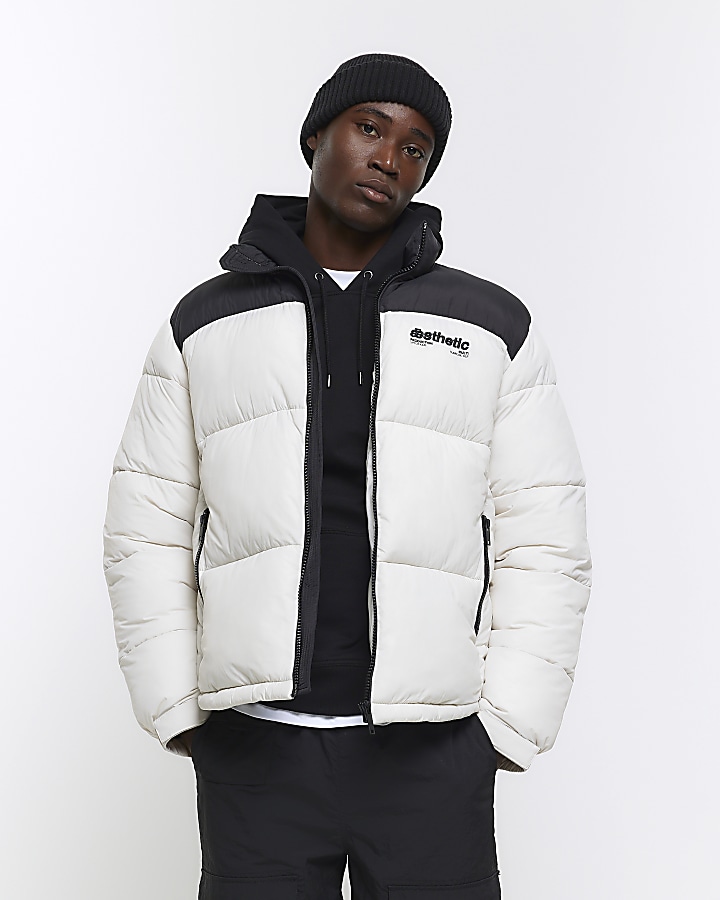 Light Grey regular fit puffer jacket | River Island