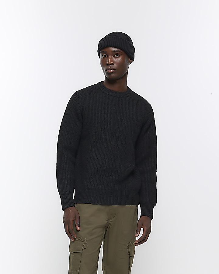 Black slim fit soft rib jumper