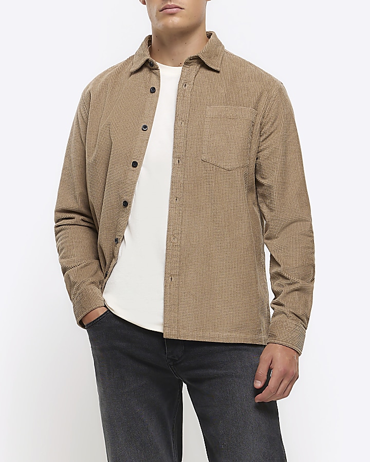 Stone regular fit corduroy long sleeve shirt