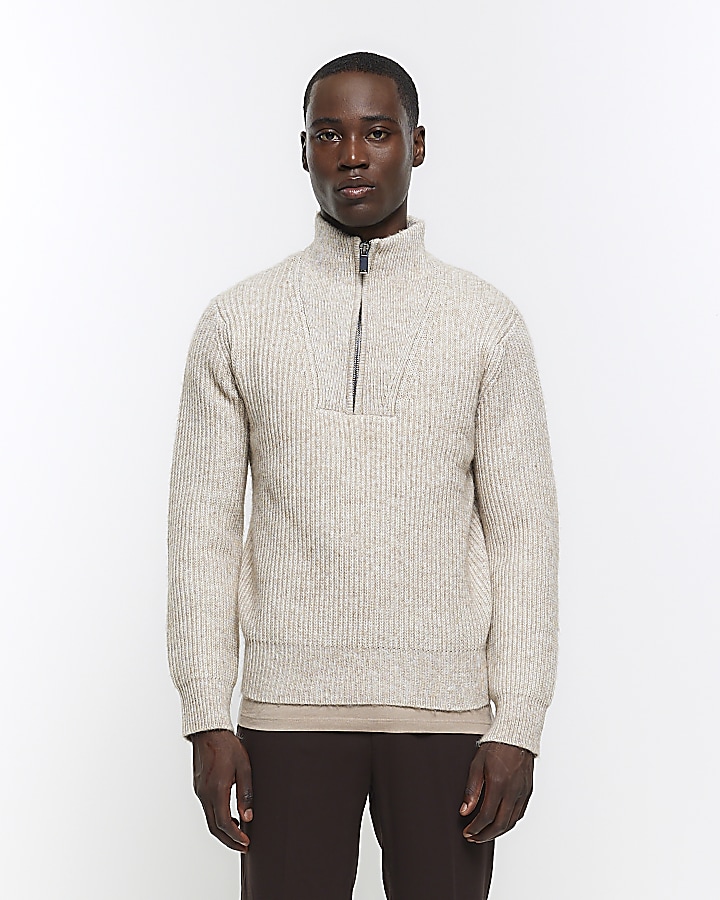 Beige half zip discount sweater