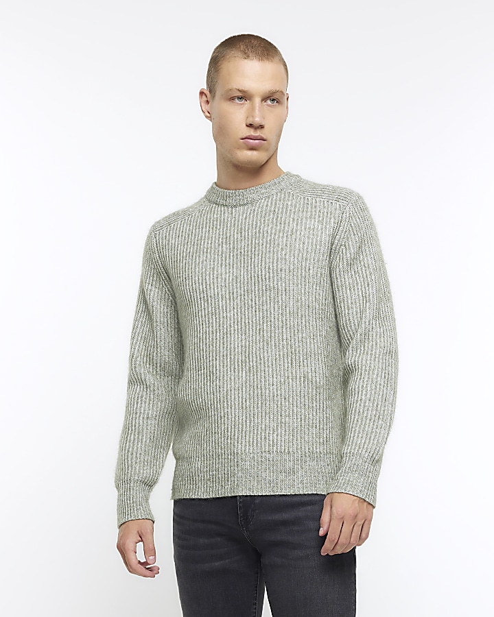 Green slim fit soft rib jumper