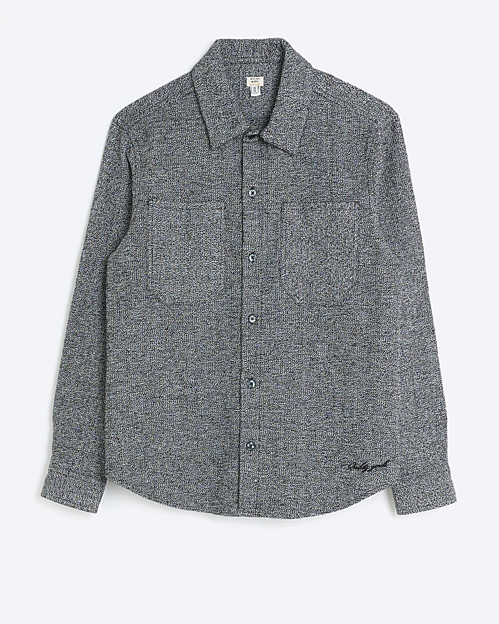 Grey regular fit textured long sleeve shirt