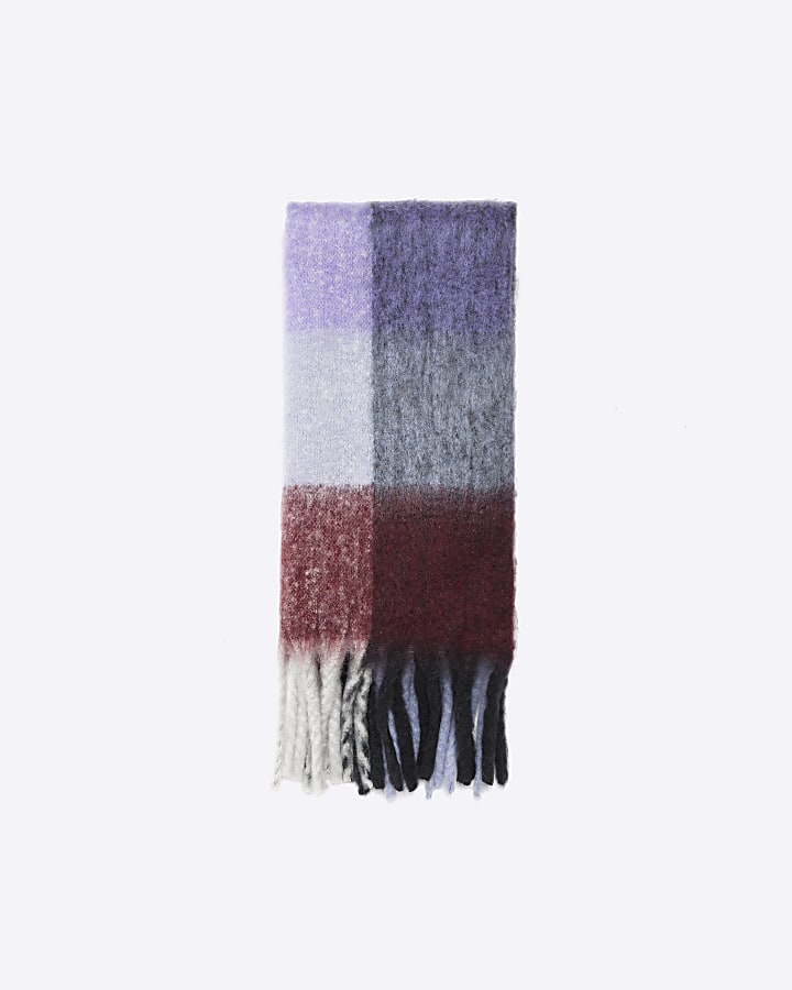 Purple knitted check scarf
