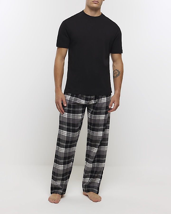 Black regular fit check pyjama bottoms | River Island