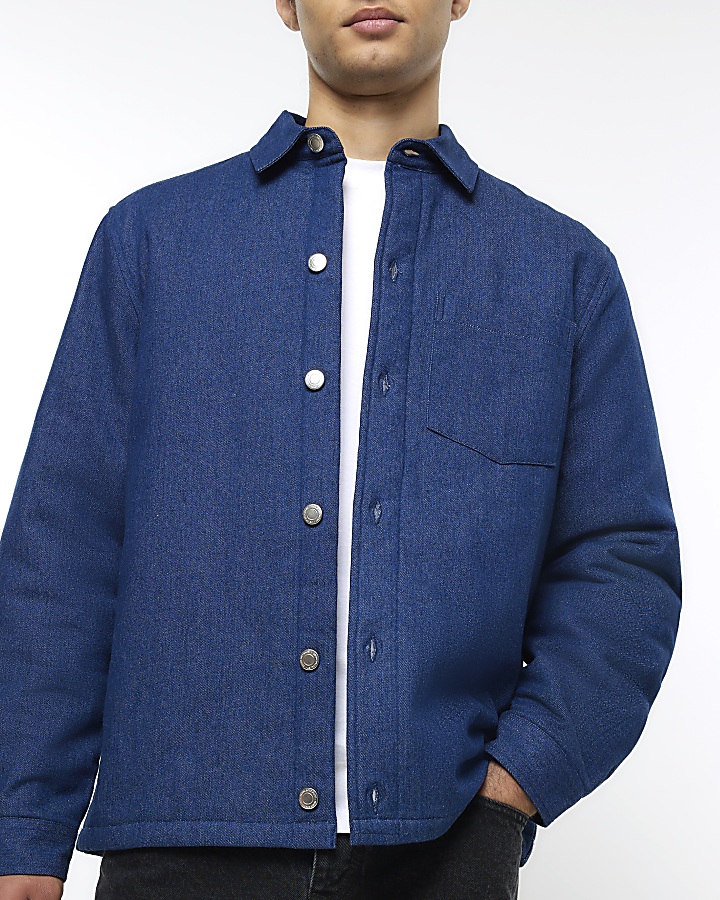 Blue regular fit quilted denim jacket River Island