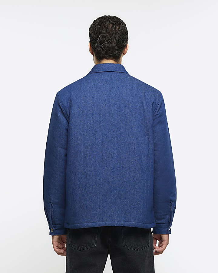 Blue regular fit quilted denim jacket River Island