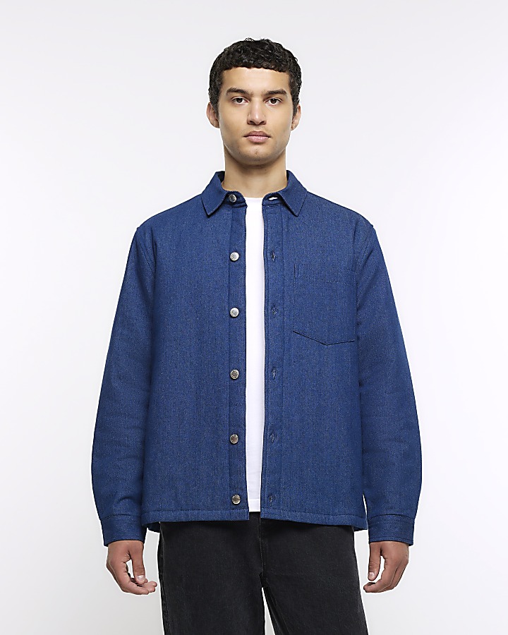 Blue regular fit quilted denim jacket