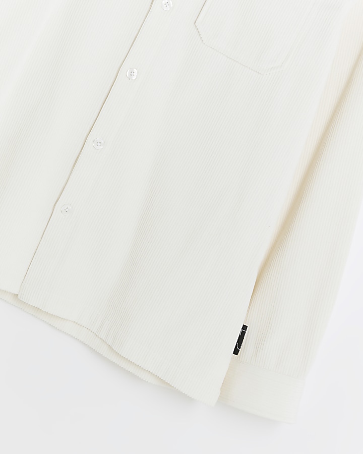 White regular fit corduroy long sleeve shirt