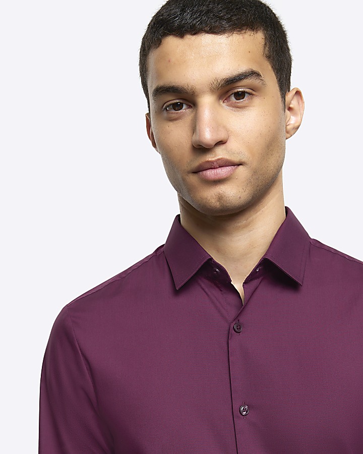 Dark purple slim fit smart shirt River Island