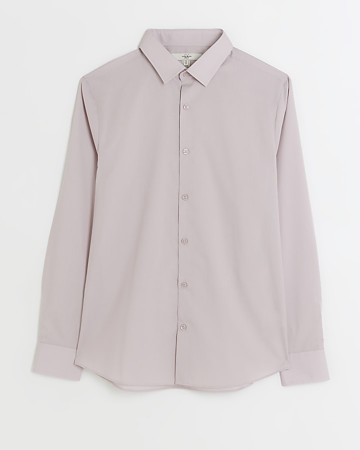 Pink slim fit smart shirt | River Island