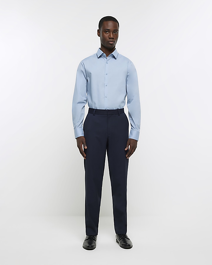 Blue slim fit smart shirt River Island