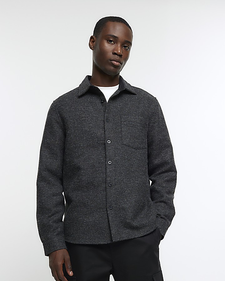 Grey regular fit wool blend shirt | River Island