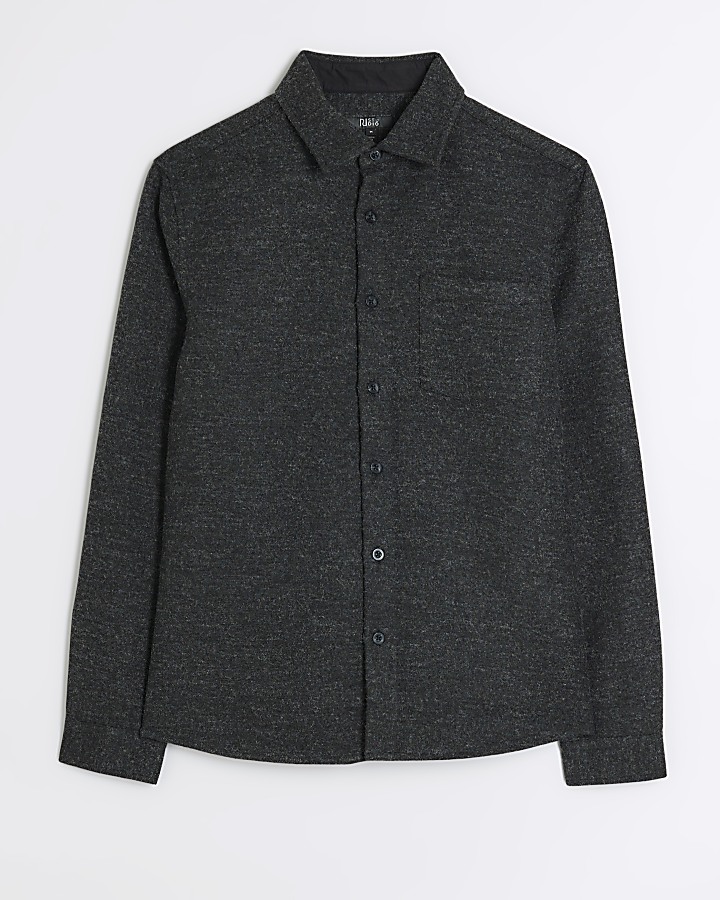 Grey regular fit wool blend shirt