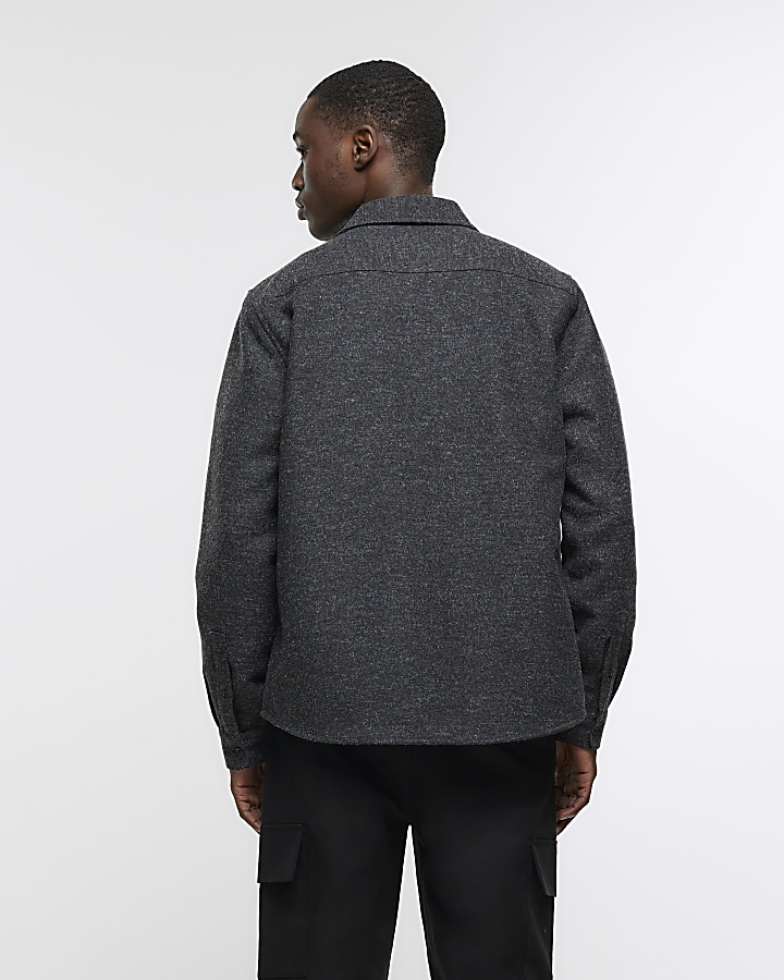 Grey regular fit wool blend shirt