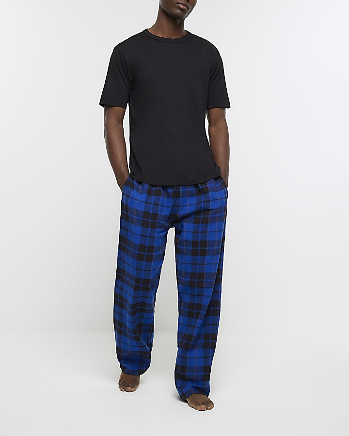 Blue check trousers and t-shirt lounge set