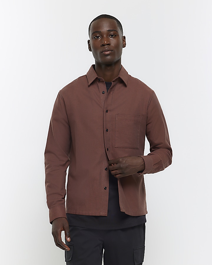 Red regular fit textured shirt