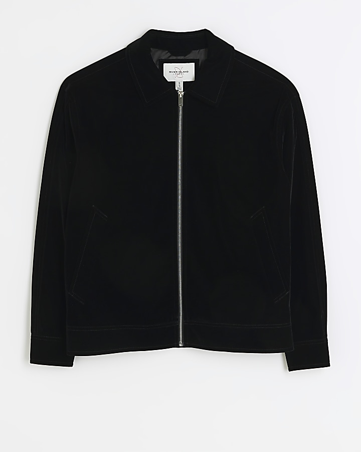 Black regular fit velvet Harrington jacket | River Island