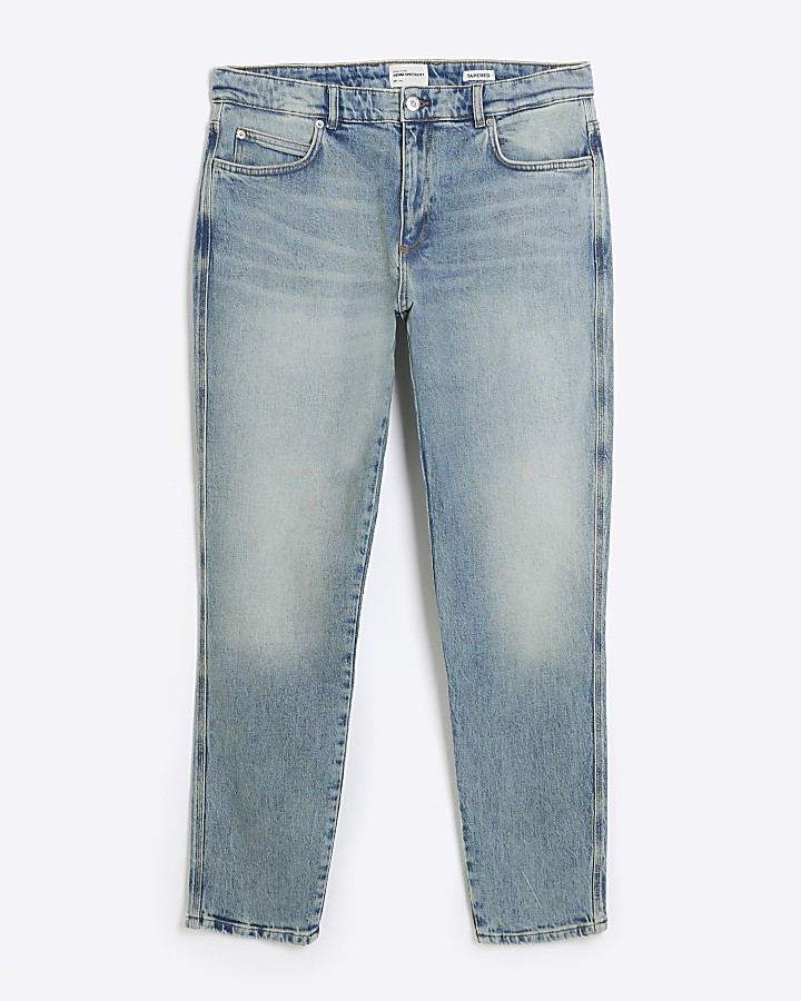 Blue tapered fit faded jeans